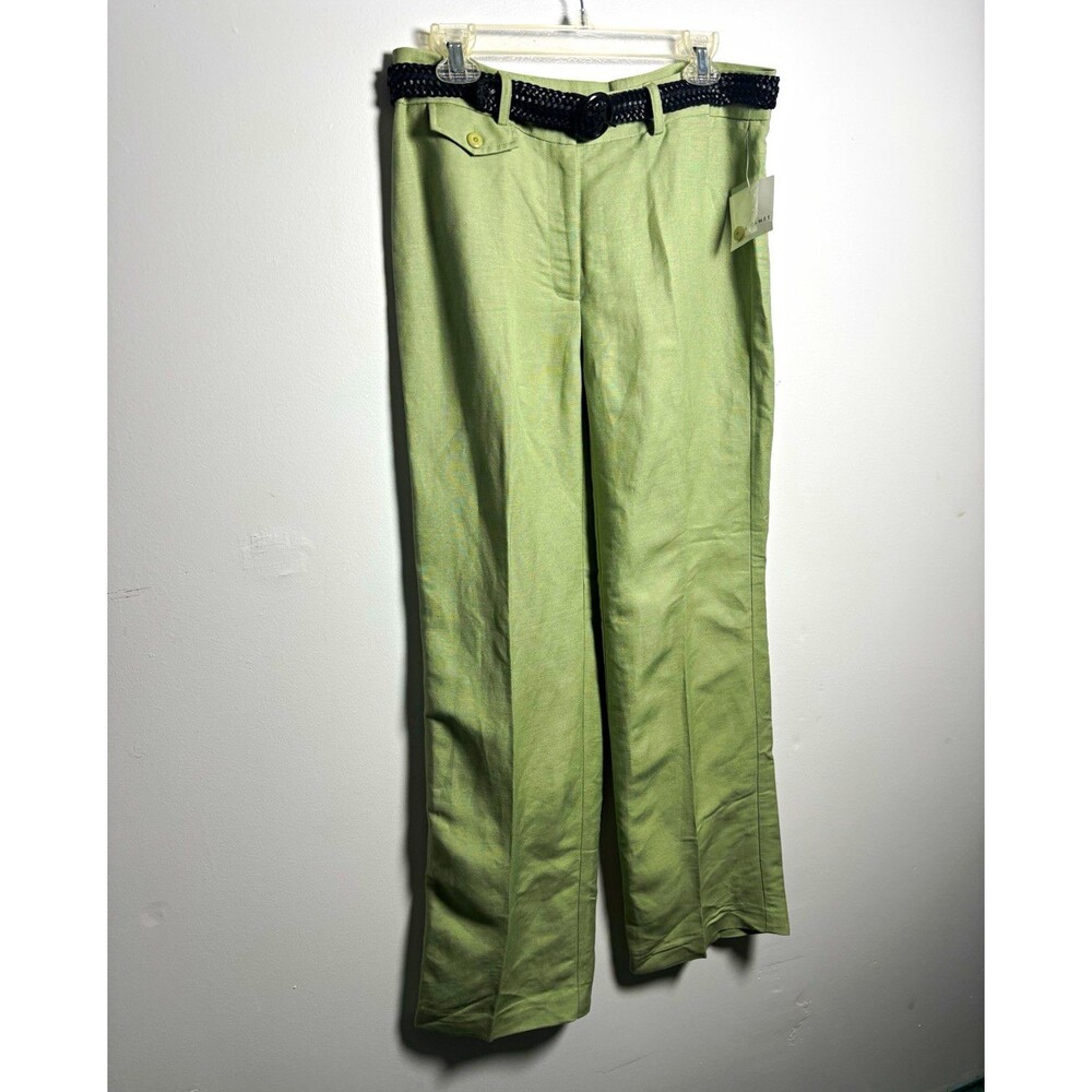 Emma James Women’s 10 Regular Green Linen Rayon Dress Pants Belted Pockets